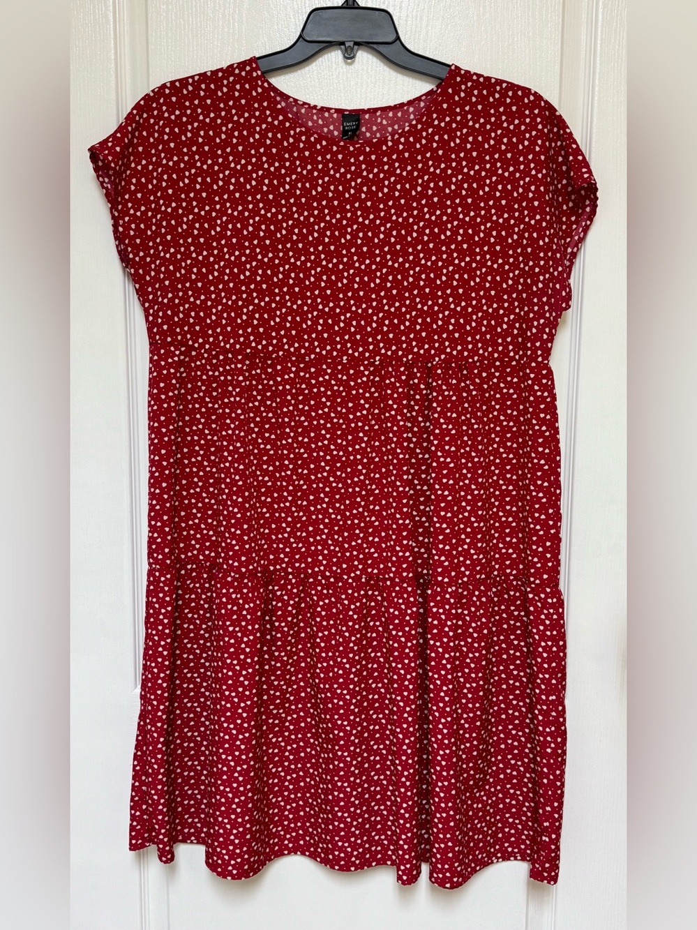 Red Heart-Print Short Sleeve Casual Dress